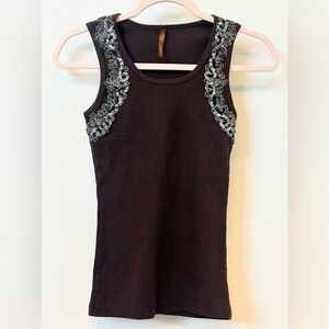 Brown Y2K Embellished Ribbed Tank Fairy Grunge Going Out Top